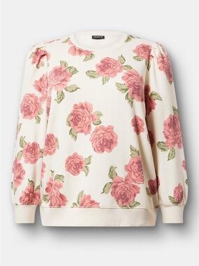 Torrid 1X Cozy Fleece pleated sweatshirt roses